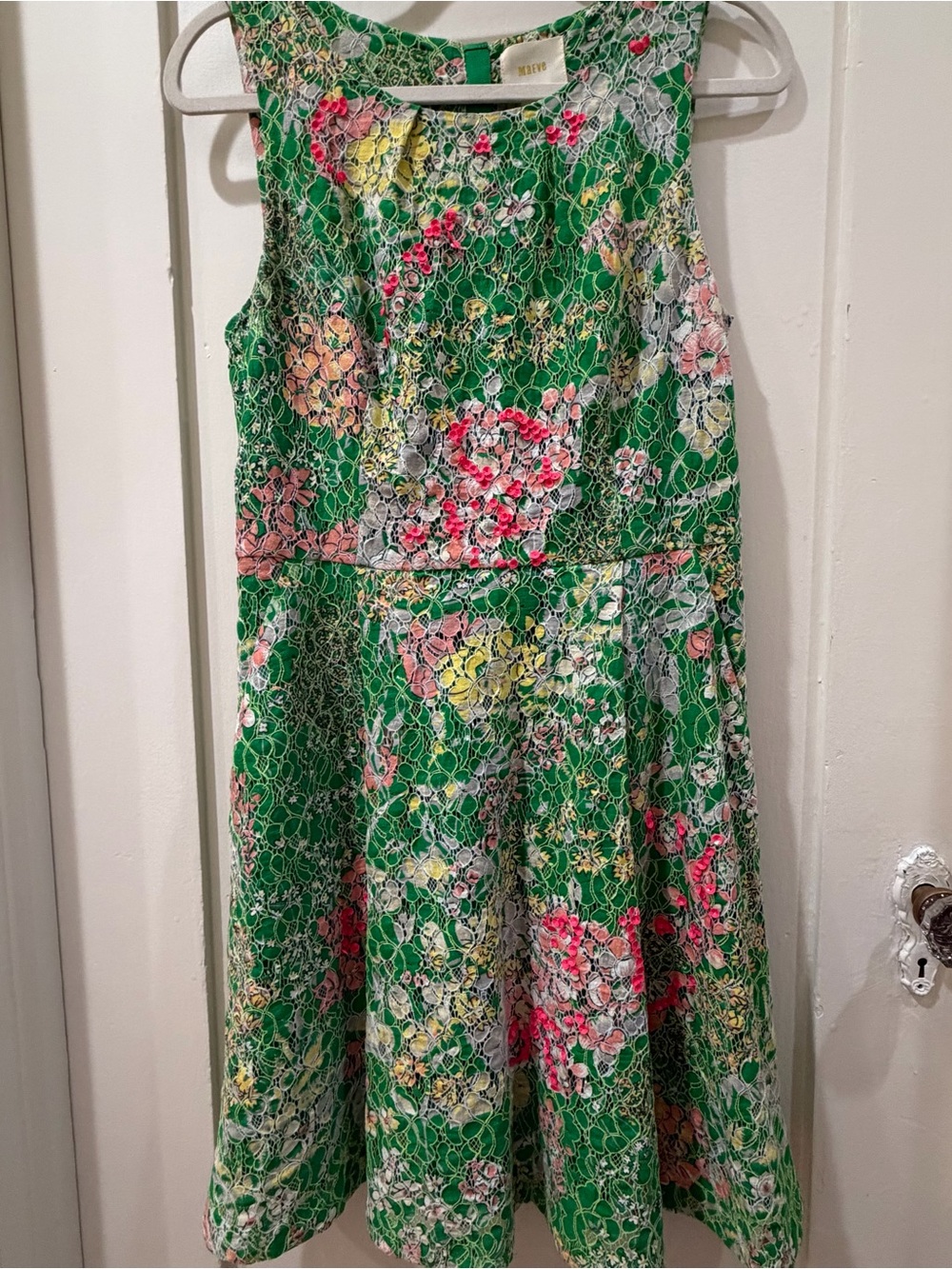 Maeve Green Floral Lace-Overlay Mini Dress